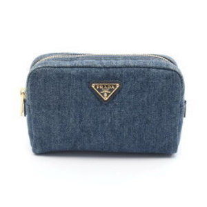 Prada Pouch Bag Denim Saffiano Leather Blue